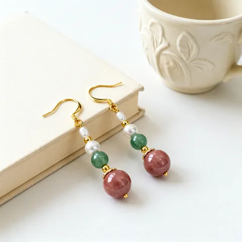 Nuovo Stile Cinese Perla d'Acqua Dolce Orecchini Pendenti Vintage Placcato Oro Giada Agata Nappa Orecchini per Donna