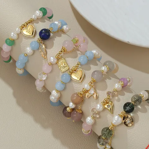 Süßwasserperle Edelstein Armband Für Damen Minimalistisches Originaldesign Kupfer Strass Anhänger Handgefertigter Perlenschmuck Geschenk