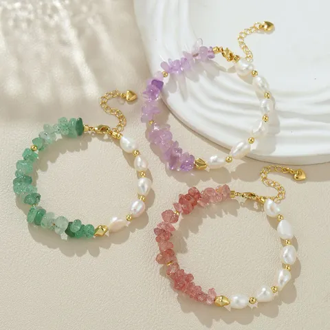 Süßes Natur Süßwasserperle Armband Barock Unregelmäßige Edelsteinsplitter Kupferkette Herzanhänger Perlenarmband Für Damen