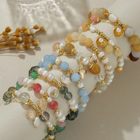 Natürliches Süßwasserperlen Armband Für Damen Eleganter Handgemachter Perlen Kupfer Achat Kristall Edelstein Armband Minimalistischer Modeschmuck Geschenk