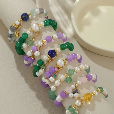Neuer Chinesischer Stil Süßwasserperlen Armband Damen Natur Amethyst Lapislazuli Achat Kupferperlen Schmuck Geschenk