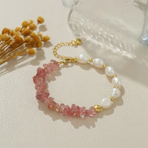 Süßes Natur Süßwasserperle Armband Barock Unregelmäßige Edelsteinsplitter Kupferkette Herzanhänger Perlenarmband Für Damen