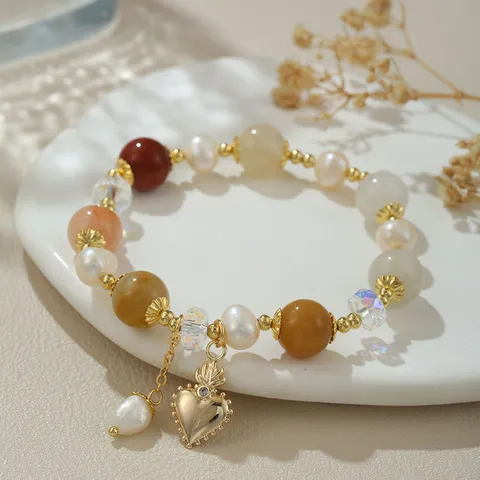 Natürliches Süßwasserperlen Armband Für Damen Eleganter Handgemachter Perlen Kupfer Achat Kristall Edelstein Armband Minimalistischer Modeschmuck Geschenk