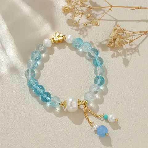Vintage Neuer Chinesischer Stil Süßwasserperle Armband Für Damen Natur Achat Kristall Kupfer Sand Gold Perlen Quaste Armband Schmuck