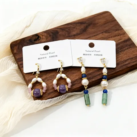 Orecchini Pendenti in Perla d'Acqua Dolce Naturale Vintage Nuovo Stile Cinese Agata Cristallo Placcati Oro per Donna Gioielli