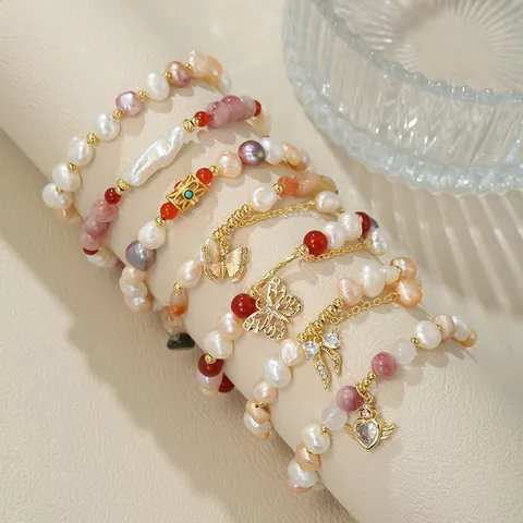 Neuer Chinesischer Stil Natur Süßwasserperle Armband Erdbeerquarz Jadeit Verstellbarer Kordelzug Armband Damen Schmuck Geschenk