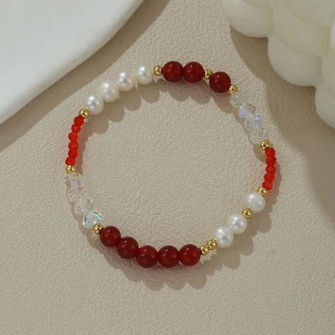 Original Design Natur Süßwasserperle Armband Für Damen Ethnischen Stil Elastische Zinnober Achat Kristall Perlen Armband Mode Schmuck Geschenk