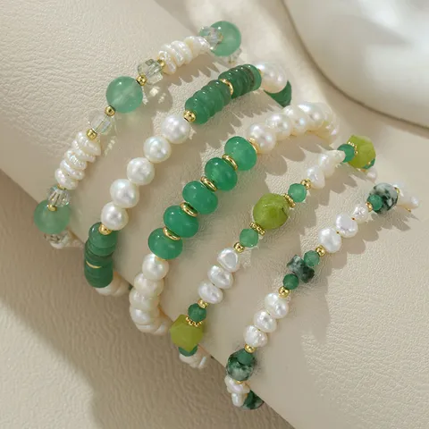 Neo Chinesisch Natürliche Süßwasserperle Achat Armband Verstellbar Kupferkette Grüner Edelstein Perlenstrang Armband Schmuck Geschenk Für Damen
