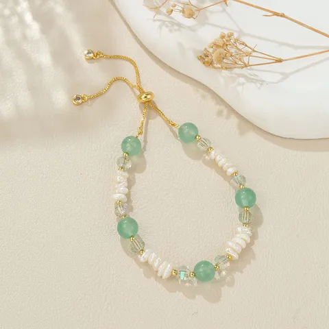 Neo Chinesisch Natürliche Süßwasserperle Achat Armband Verstellbar Kupferkette Grüner Edelstein Perlenstrang Armband Schmuck Geschenk Für Damen
