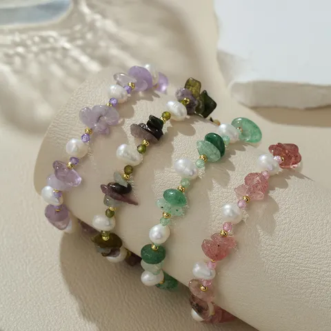 Natuurlijke Zoetwaterparel Armband Halfedelsteen Kristal Kralen Veelkleurig Mode Armband Sieraden Voor Vrouwen Hart Hanger