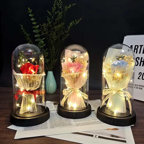 Soap Flower Rose Bouquet Acrylic Night Light LED Table Lamp Romantic Gift For Valentine Day Home Decoration