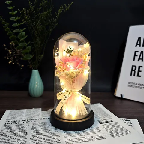 Soap Flower Rose Bouquet Acrylic Night Light LED Table Lamp Romantic Gift For Valentine Day Home Decoration
