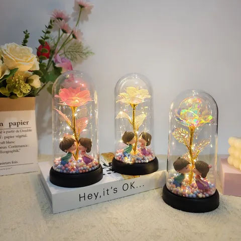 Preserved Flower Rose LED Night Light Acrylic Cover Warm Light Romantic Gift For Valentine Mother Birthday Party