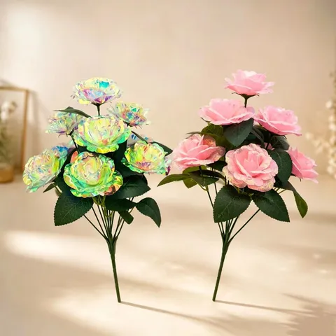 Colorful Artificial Rose Bouquet 9 Heads Iridescent Simulation Flowers For Valentine Day Home Living Room Decor Gift