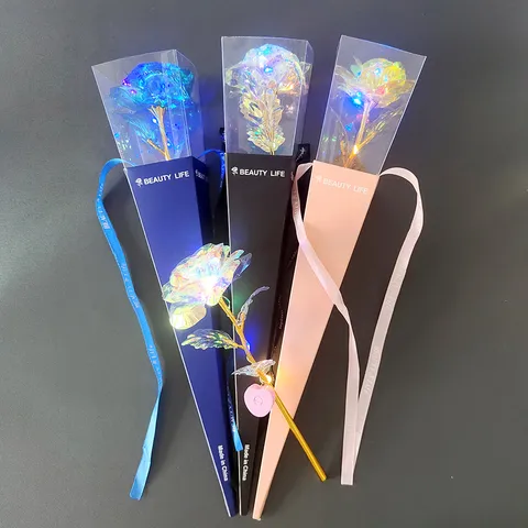 Artificial Gold Foil Rose Flower Torch Gift Box Valentine Day Mother Day Gift