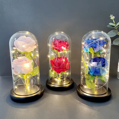 Preserved Rose Flower Glass Dome LED Copper Wire Light Eternal Rose Valentine Mother Day Gift Home Decor