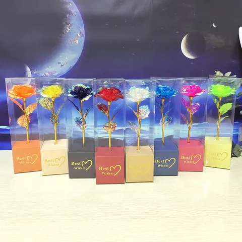 Artificial Gold Foil Rose Flower With Transparent Gift Box Valentine Day Mother Day Holiday Gift Home Decor