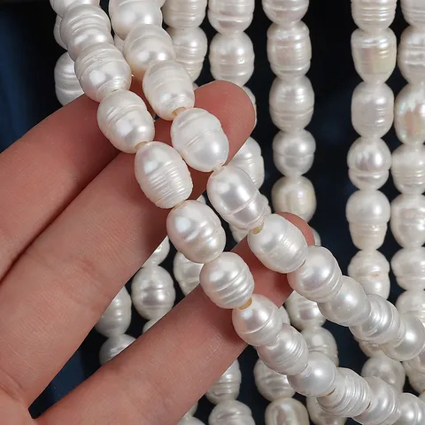 Natural Freshwater Pearl Deep Thread Rice Shaped Beads Large Hole Pearl Strand For DIY Jewelry Making Necklace Bracelet Accessory