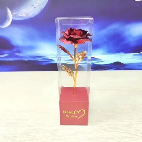 Gold Foil Artificial Rose Flower With Transparent Gift Box Romantic Valentine Day Mother Day Gift Home Decor Party Supplies