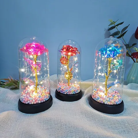 Gold Foil Rose Flower Acrylic Cover Night Light LED String Fairy Lights Valentine Day Romantic Gift Home Decor