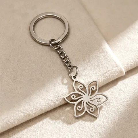 Stainless Steel Mandala Flower Keychain Hollow Spiral Petal Mandala Pendant Key Ring Artistic Jewelry Gift For Men Women