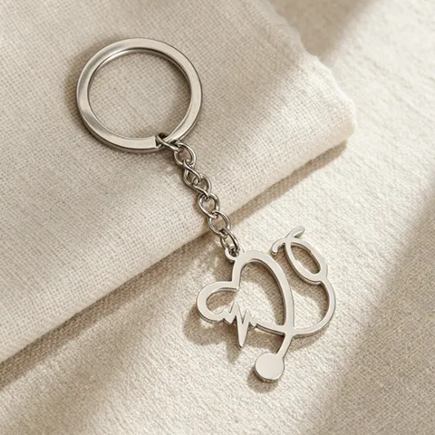 Stainless Steel Stethoscope Electrocardiogram Heart Keychain Creative Medical Theme Pendant Key Ring Gifts For Doctor Nurse