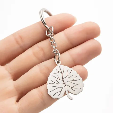 Stainless Steel Leaf Pendant Keychain Geometric Plant Shape Key Ring For Bag Decor Men Women Fashion Jewelry Accessory