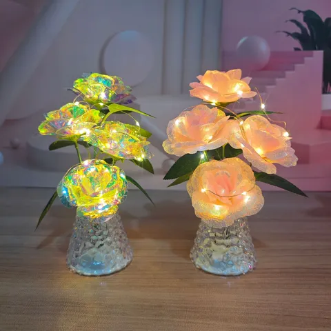 Artificial Rose Flower Bouquet LED Atmosphere Night Light Valentine Creative Gift Desktop Home Decor
