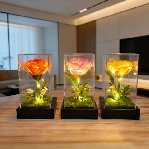 Preserved Rose Glass Cover LED Light Romantic Eternal Flower Night Light Valentine Day Gift For Girlfriend Home Decor