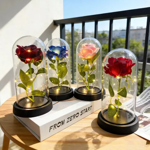 Preserved Rose Flower Glass Cover LED Night Light Romantic Atmosphere Lamp Home Decor Gift For Girlfriend Holiday