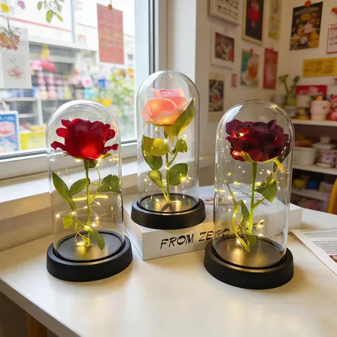 Preserved Rose Flower Glass Cover LED Night Light Romantic Atmosphere Lamp Home Decor Gift For Girlfriend Holiday