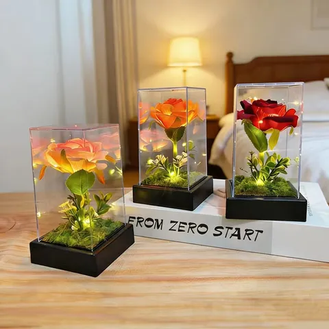 Preserved Rose Glass Cover LED Light Romantic Eternal Flower Night Light Valentine Day Gift For Girlfriend Home Decor