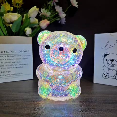 Cute Bear Night Light Acrylic Glitter Touch Sensor LED Atmosphere Light Bedroom Bedside Modern Minimalist Gift
