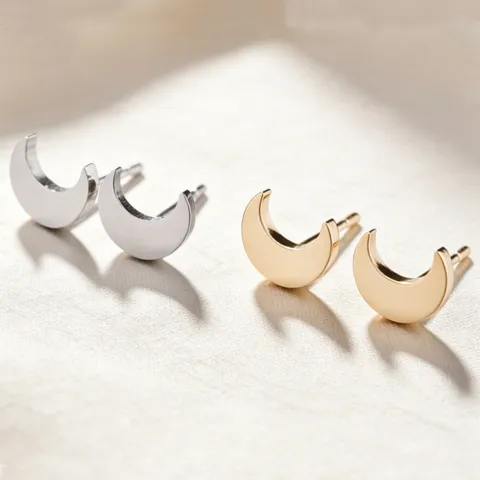 Minimalist Stainless Steel Crescent Moon Stud Earrings For Women Cute Tiny Geometric Moon Ear Studs Daily Piercing Jewelry Gift