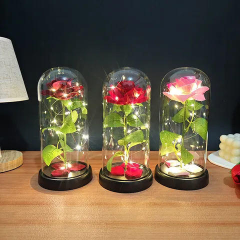 Preserved Rose Glass Dome Light LED Copper Wire Fairy Lights Romantic Valentine Day Gift Home Decor Table Ornament