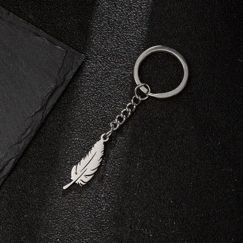 Edelstahl Engel Feder Anhänger Schlüsselanhänger mit Kette Einfache Mode Silber Schlüsselring Tasche Charme Zubehör Damen Herren Geschenk