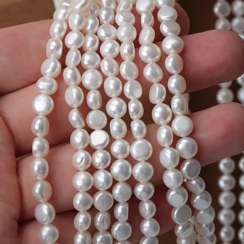 Natural Freshwater Pearl Beads For Jewelry Making DIY White Flat Round Coin Shape Pearl Strands For Necklaces Bracelets