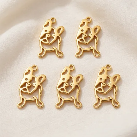 Pendentif Chien en Acier Inoxydable Chapeau de Noël Bouledogue Français Ligne Contour Évidé Pour Bricolage Collier Boucles d'Oreilles Artisanat Bijoux Accessoire