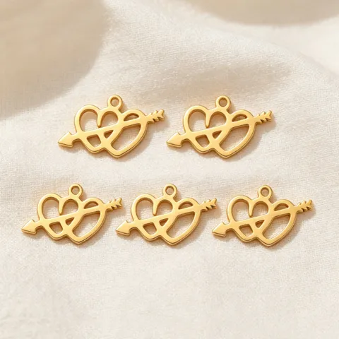 Stainless Steel Heart Arrow Pendant Single Hole Electroplated Geometric Hollow Heart Charms For DIY Jewelry Making Accessories
