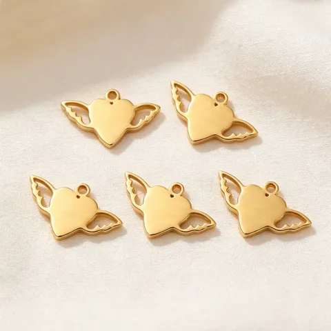 Stainless Steel Heart Angel Wings Pendant Electroplated Minimalist DIY Jewelry Making Craft Charms For Women Necklace