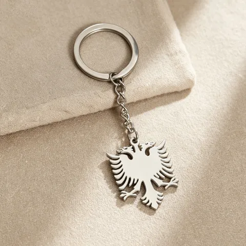 Edelstahl Albanien Doppelkopfadler Anhänger Schlüsselanhänger Für Auto Tasche Anhänger Minimalistischer Metall Schlüsselring Modeschmuck Geschenk