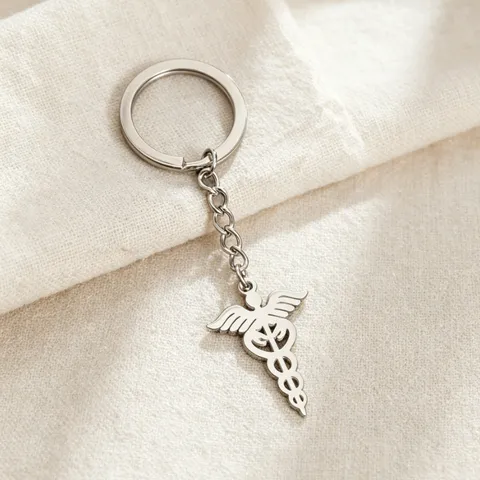 Medical Caduceus Stainless Steel Keychain For Doctors Nurses Graduation Gift Medicine Symbol Pendant Key Ring Accessory