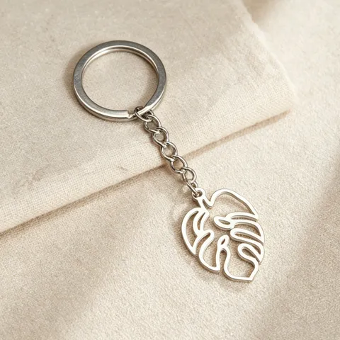 Fashion Stainless Steel Monstera Palm Leaf Keychain Hollow Cutout Leaf Pendant Keyring Car Bag Ornament For Women Men
