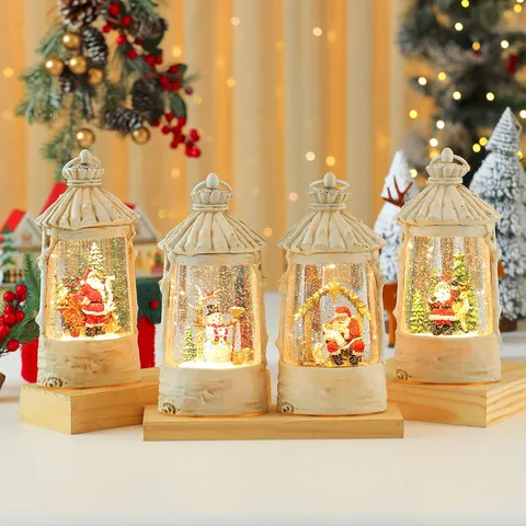 Weihnachten Kristallkugel Spieluhr Harz Leuchtende Schneekugel Baumhaus Fenster Ornament LED Licht Feiertag Geschenk