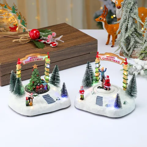 Natale Resina Luminoso Rotante Carillon Scena di Neve Albero LED Luce Scrivania Finestra Decorazione Regalo Festivo