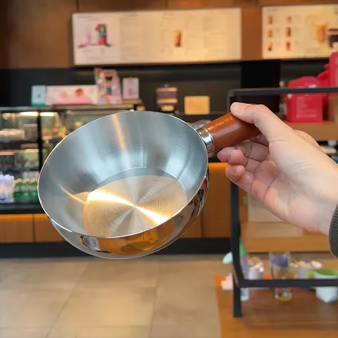 Stainless Steel Small Milk Pan Non-Coated Mini Frying Pot With Wood Handle Kitchen Cooking Cookware For Single Person