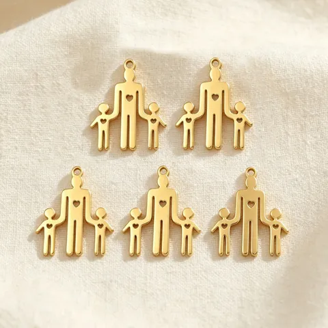 Stainless Steel Father And Children Hand In Hand Pendants Heart Hollow Silhouette Family DIY Charms For Jewelry Making