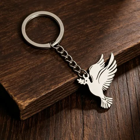 Stainless Steel Peace Dove Keychain Bird Olive Branch Pendant Key Ring For Bag Charm Jewelry Gift Simple Metal Accessory
