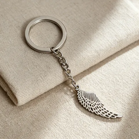 Minimalist Stainless Steel Angel Wing Feather Keychain Pendant Key Ring For Men Women Daily Decorative Accessories Gift
