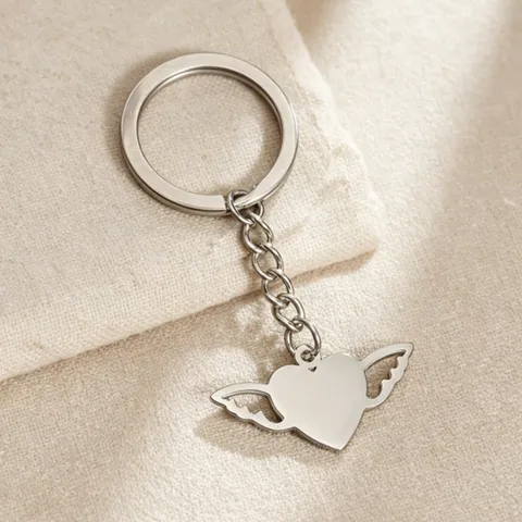 Portachiavi con Ala a Cuore in Acciaio Inossidabile Portachiavi con Ala d'Angelo per Donna Ragazza Gioielli a Forma di Cuore